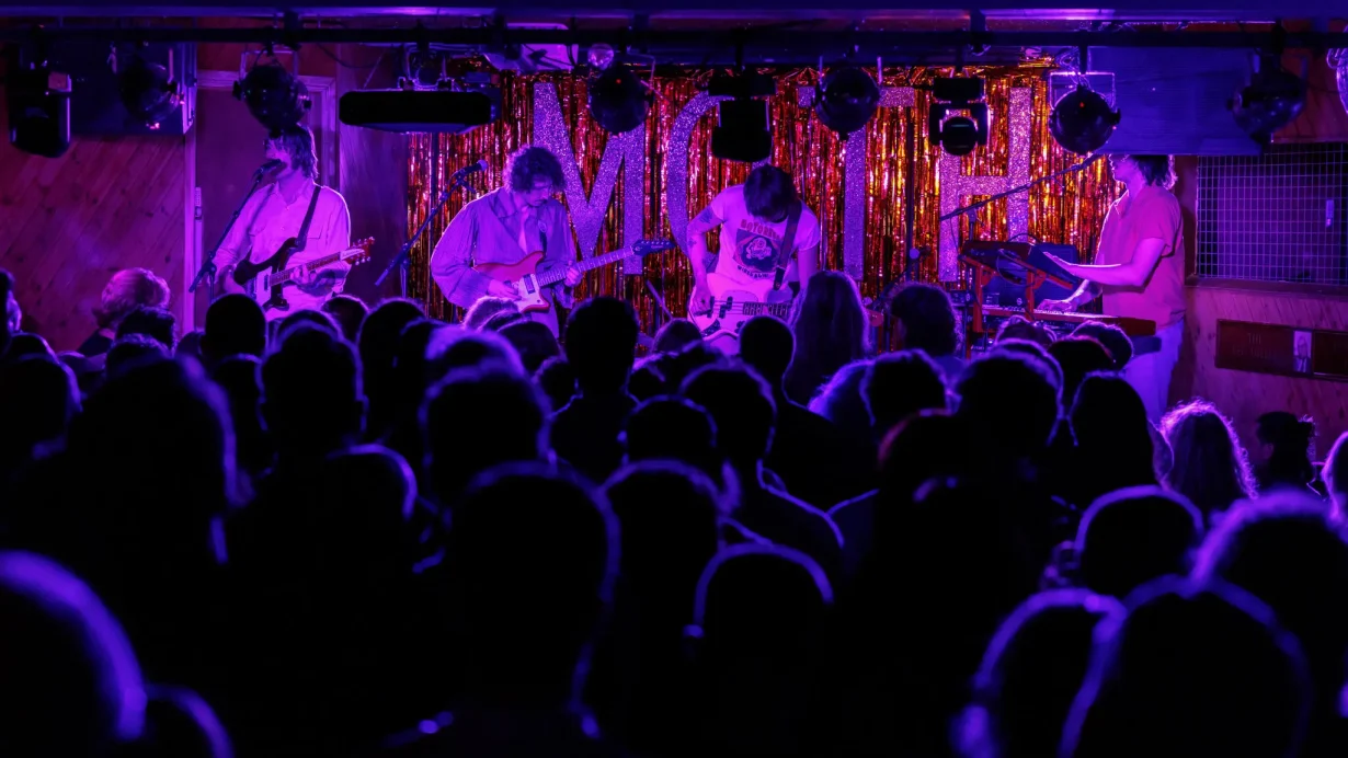 The band Floral Image performing in London at the Moth Club, which says it is threatened by a neighboring building development.
